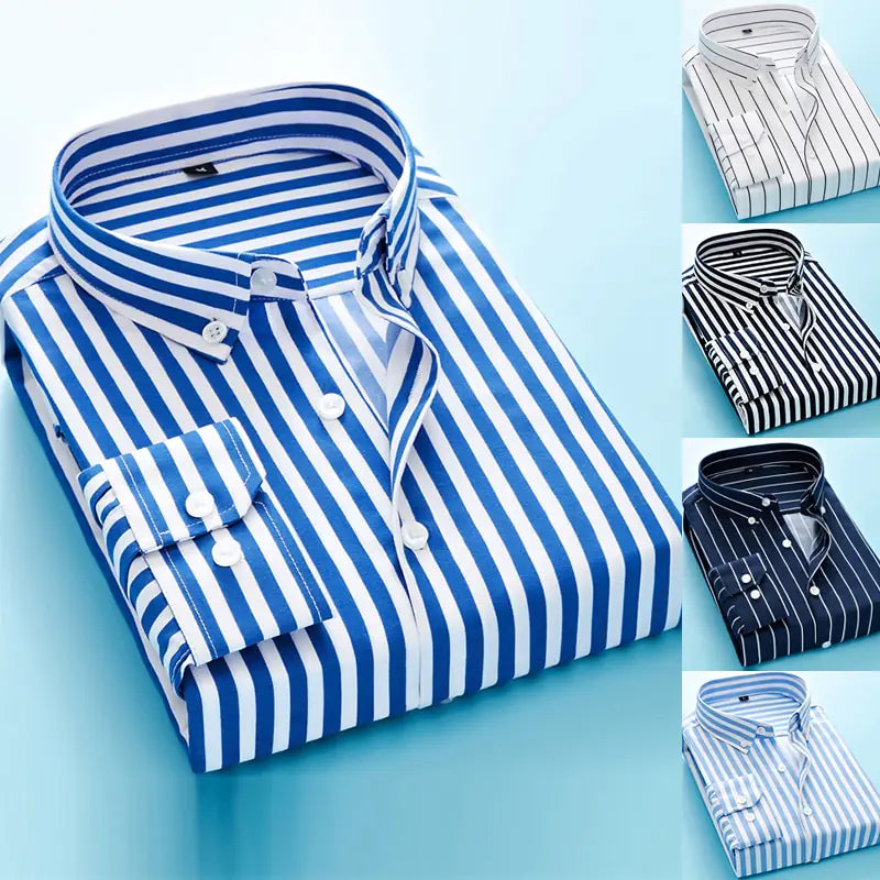 Men's Long Sleeve Striped Dress Shirt (Business Attire)