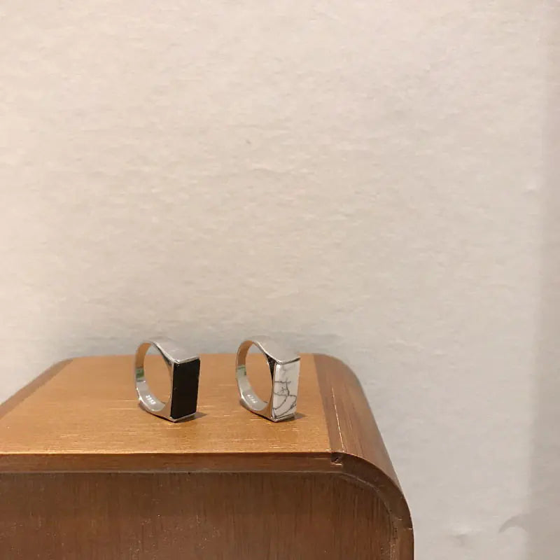 Black Onyx Ring, White Turquoise Ring, Unique Design