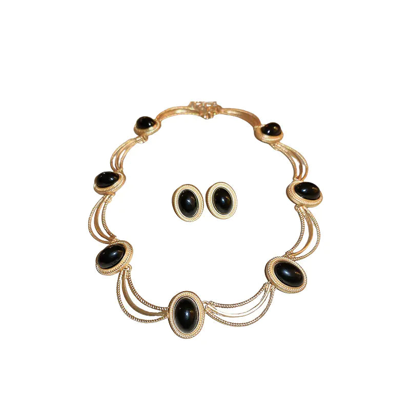 Vintage Oval Geometric Earring and Necklace Set