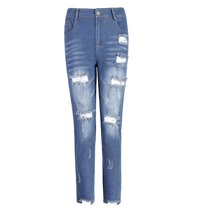 Women's Ripped Skinny Jeans - Mid-Rise Denim Pants