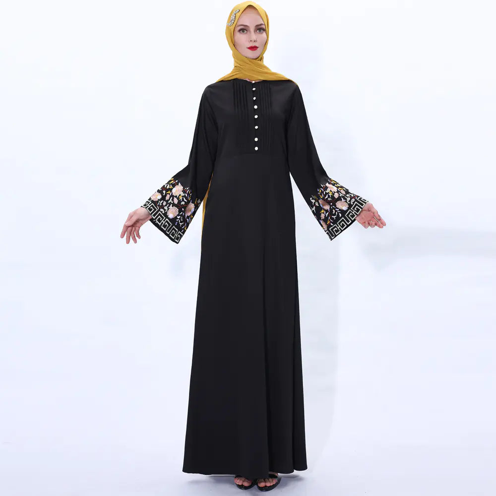 Vintage A-Line Abaya Dress with Bell Sleeves