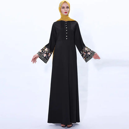 Vintage A-Line Abaya Dress with Bell Sleeves