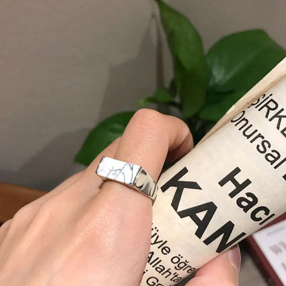 Black Onyx Ring, White Turquoise Ring, Unique Design