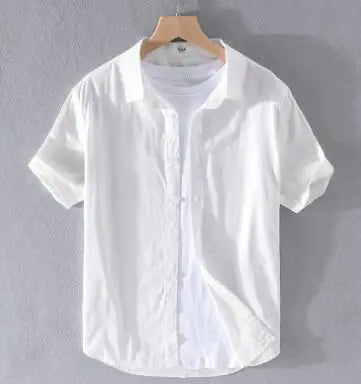 Men's Casual Loose Linen Short Sleeve Shirt - White