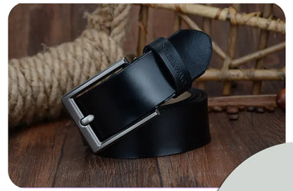 Genuine Leather Men's Belt with Pin Buckle