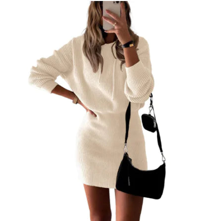 Solid Color Mid-Length Hooded Knitted Pullover