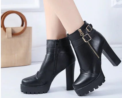 Women's Martin Boots - Winter Chunky Heeled Ankle Shoes