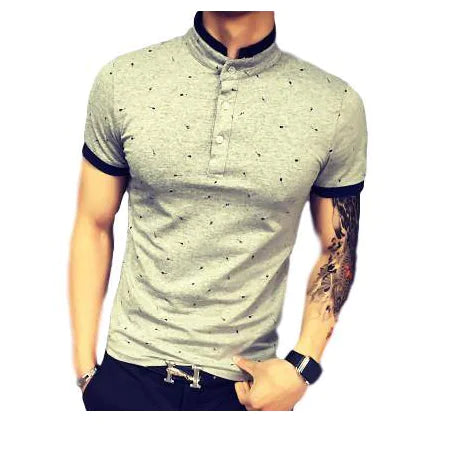 Men's Short Sleeve Guitar Print Polo Cotton T-Shirt