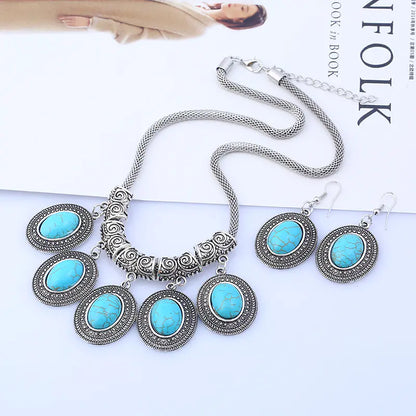 Fashionable Vintage Alloy Turquoise Necklace & Earring Set