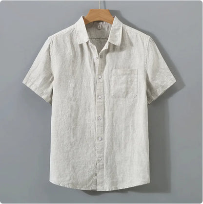 Men's Casual Linen Shirt with Loose Standing Collar