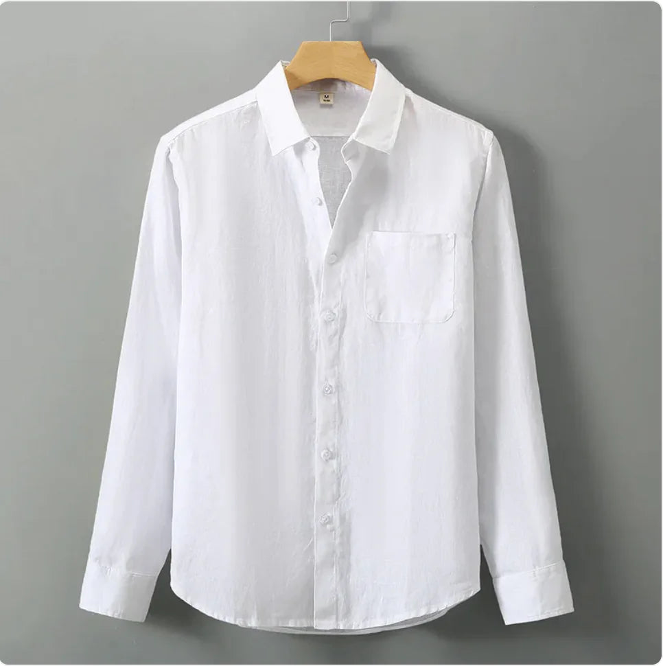Men's Casual Linen Shirt with Loose Standing Collar