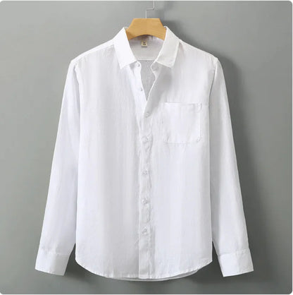 Men's Casual Linen Shirt with Loose Standing Collar