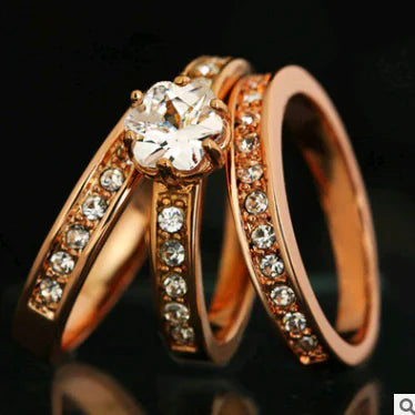 Three-Ring Zircon Crystal Inlaid Statement Ring