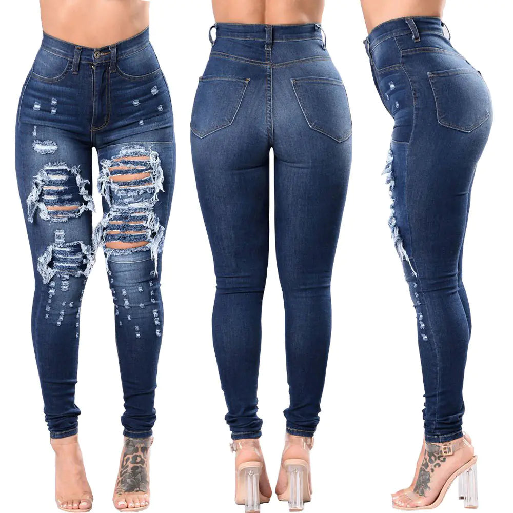 Women's Ripped Skinny Jeans - Stylish Denim Pants