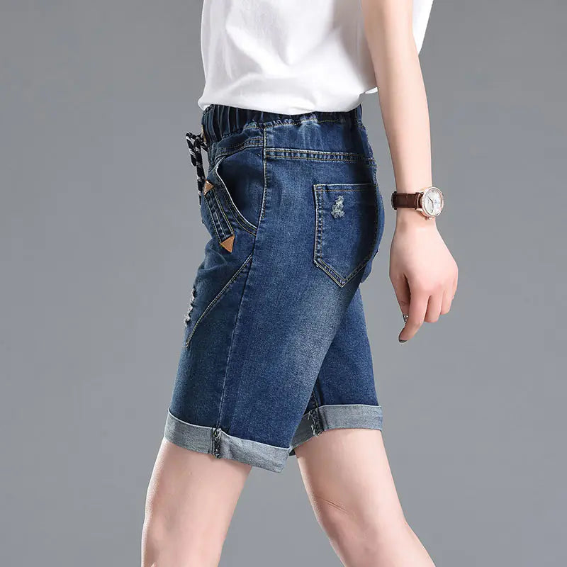 Summer Women's Ripped Denim Shorts, Loose Stretch Shorts