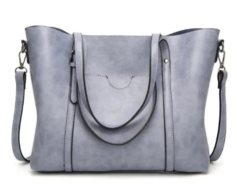 Vintage Waxed Leather Shoulder Tote Bag for Women