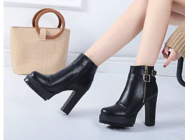 Women's Martin Boots - Winter Chunky Heeled Ankle Shoes