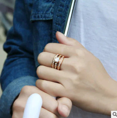 Three-Ring Zircon Crystal Inlaid Statement Ring