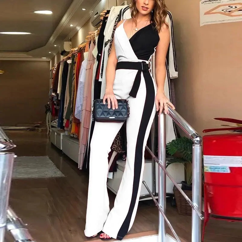 New Women's European American Jumpsuit with Belt