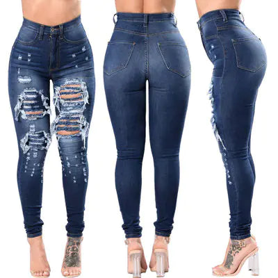 Women's Ripped Skinny Jeans - Stylish Denim Pants