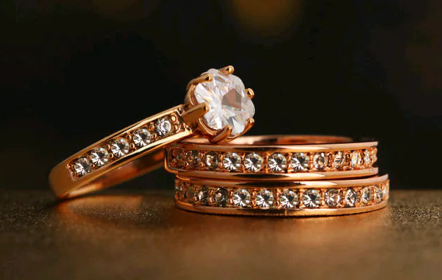 Three-Ring Zircon Crystal Inlaid Statement Ring