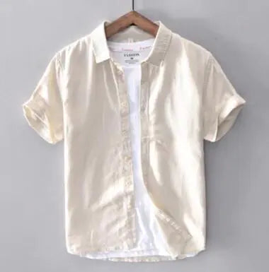 Men's Casual Loose Linen Short Sleeve Shirt - White