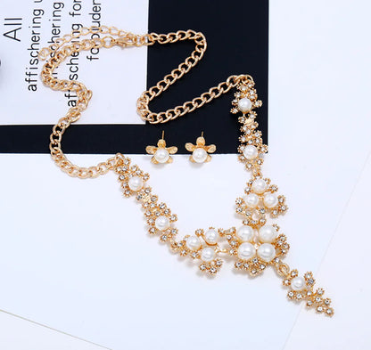 Pearl and Rhinestone Earring Necklace Set
