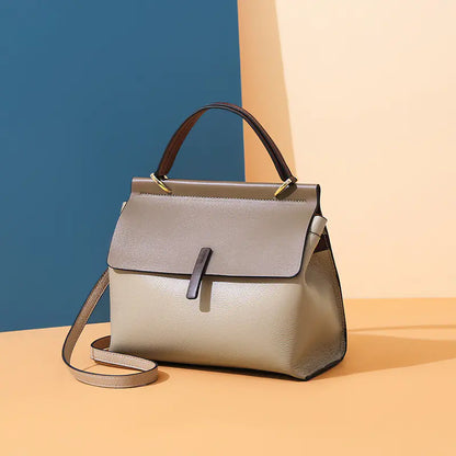 Leather Tote Bag for Women - Color Block Design