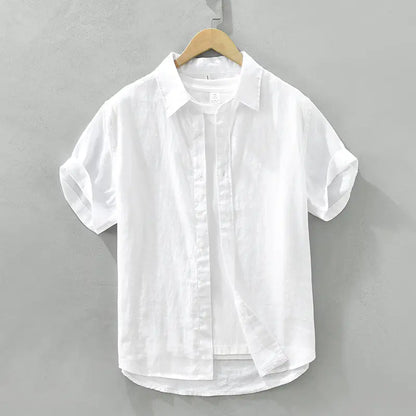 Men's Casual Loose Linen Short Sleeve Shirt - White