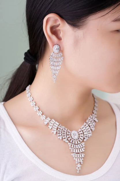 3A Zirconia Earring Necklace Bridal Set, Hypoallergenic