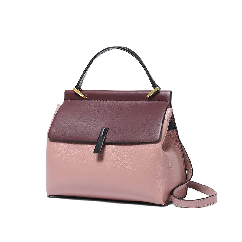 Leather Tote Bag for Women - Color Block Design