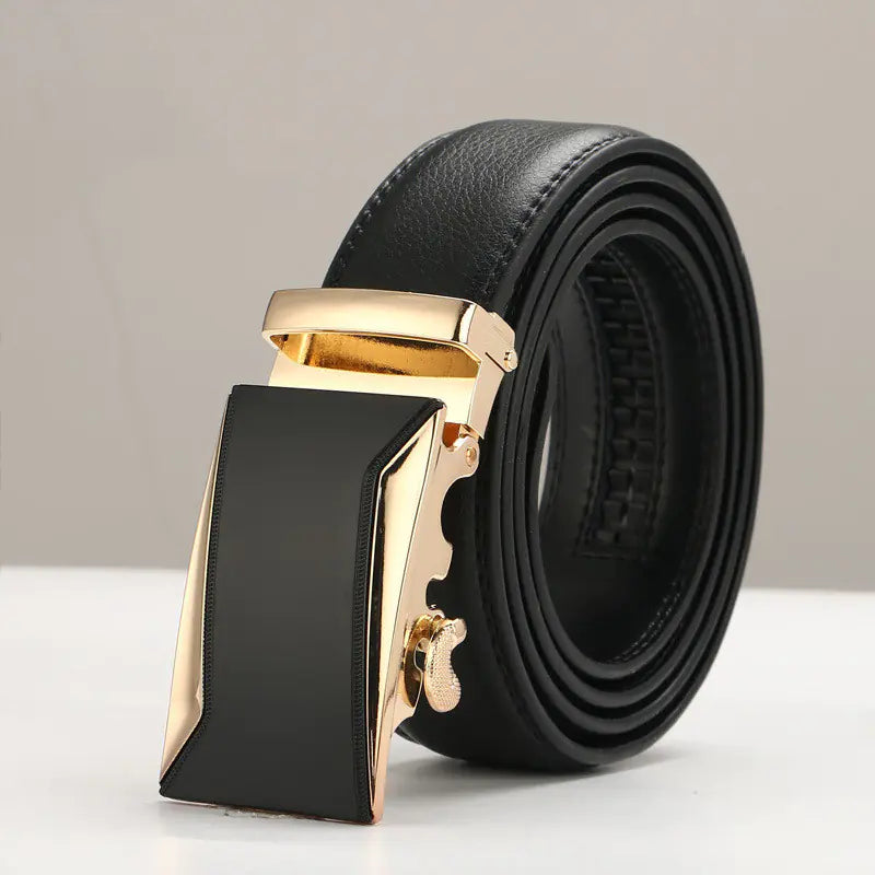 Genuine Leather Men's Belt with Automatic Buckle