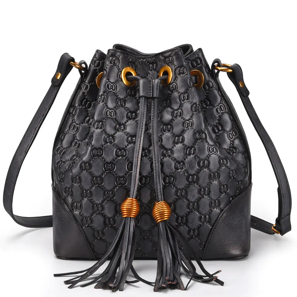 Vintage Leather Bucket Bag for Women - Versatile Design