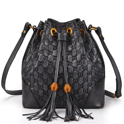 Vintage Leather Bucket Bag for Women - Versatile Design