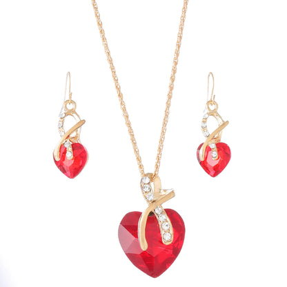 Austrian Crystal Heart Pendant Necklace Earring Set
