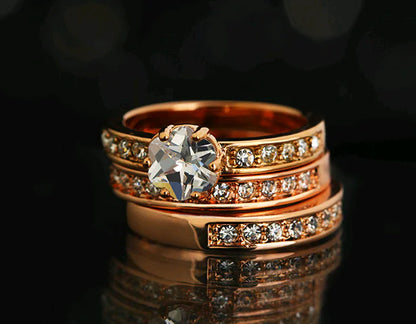 Three-Ring Zircon Crystal Inlaid Statement Ring