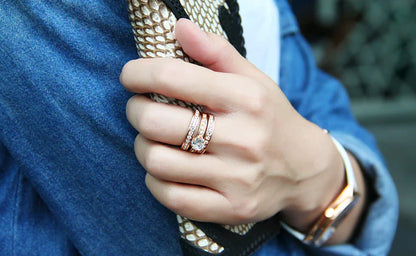 Three-Ring Zircon Crystal Inlaid Statement Ring