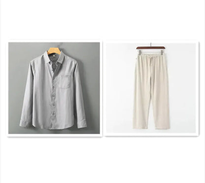 Men's Casual Linen Shirt with Loose Standing Collar