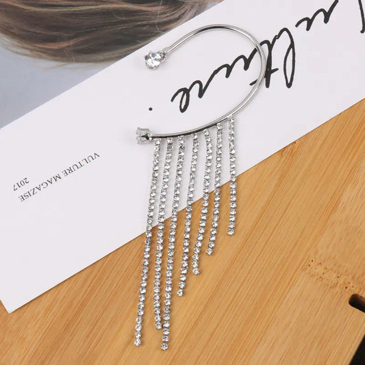 Exaggerated Rhinestone Tassel Earring Without Piercing