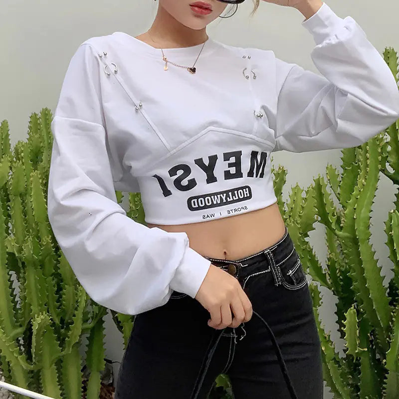 Autumn Winter Women's Letter Print Crop Top
