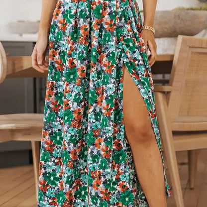 Printed Split Plant Design Skirt