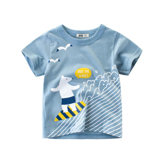 Cotton Cartoon Bear Short-Sleeve T-Shirt for Boys