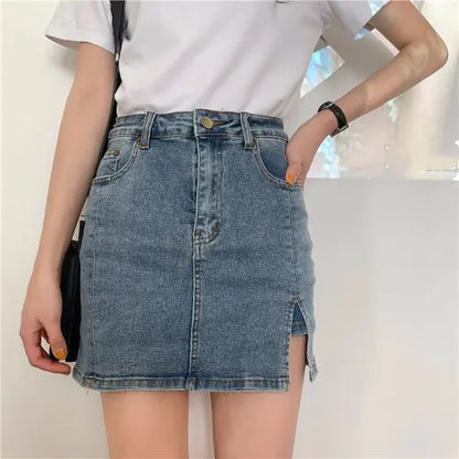 Vintage High-Waisted Denim Skirt and Pant Skirt