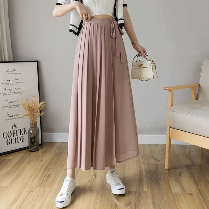 Plus Size Women's Chiffon Pleated Casual Pant Skirt