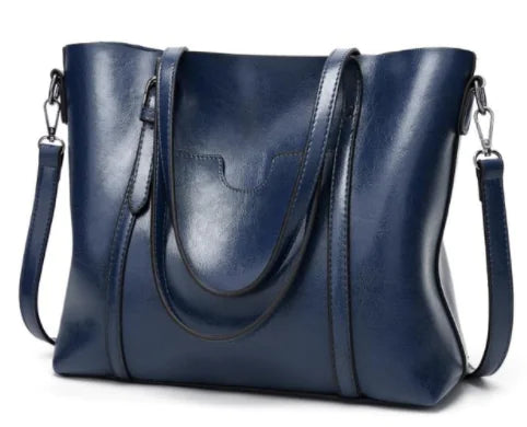 Vintage Waxed Leather Shoulder Tote Bag for Women