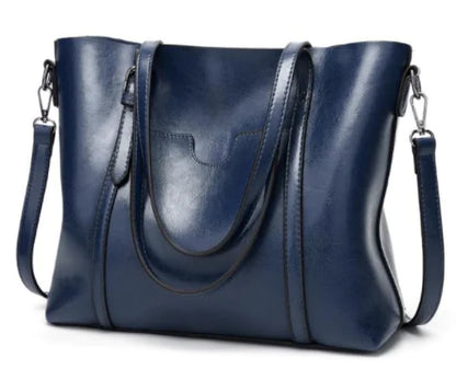 Vintage Waxed Leather Shoulder Tote Bag for Women