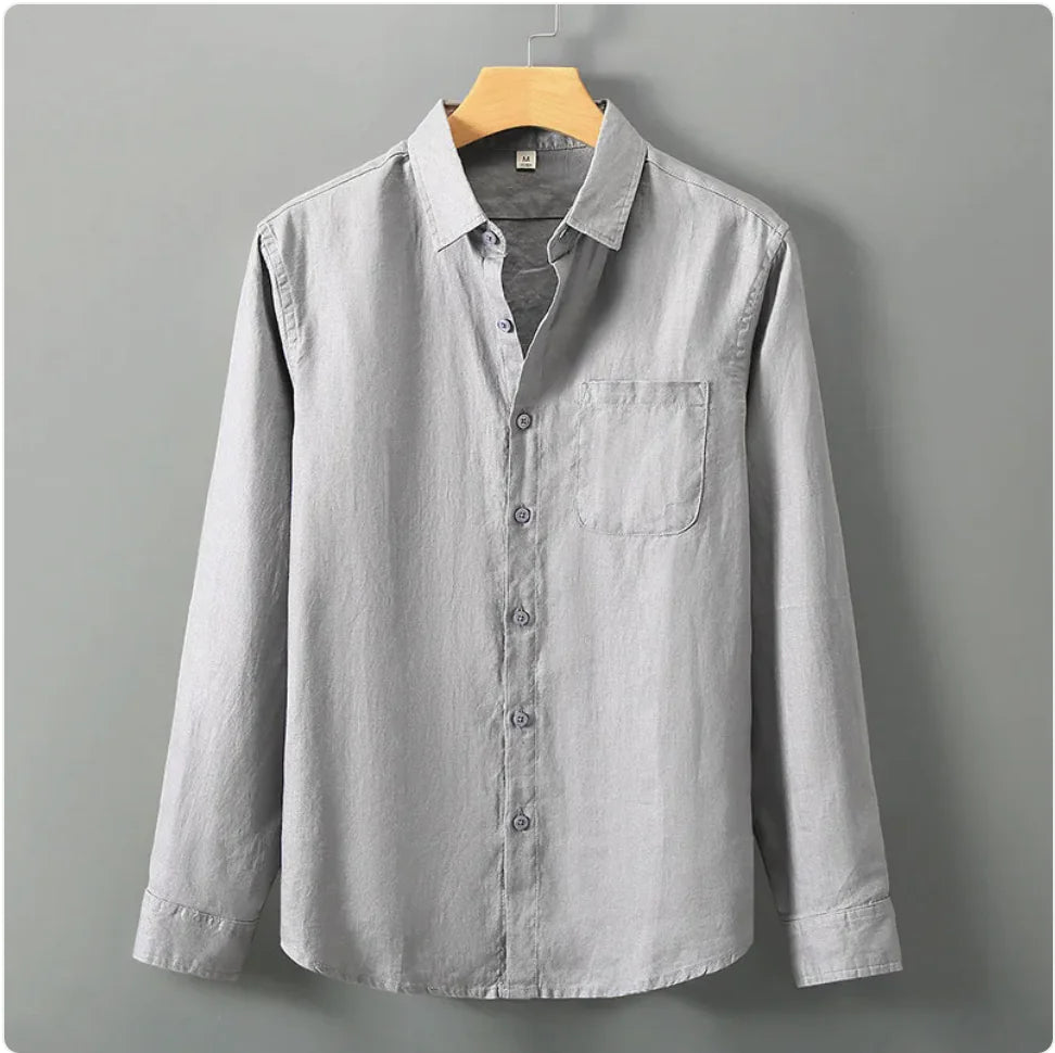 Men's Casual Linen Shirt with Loose Standing Collar