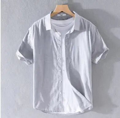 Men's Casual Loose Linen Short Sleeve Shirt - White