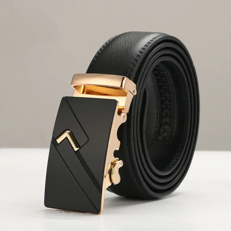 Genuine Leather Men's Belt with Automatic Buckle