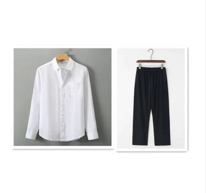 Men's Casual Linen Shirt with Loose Standing Collar